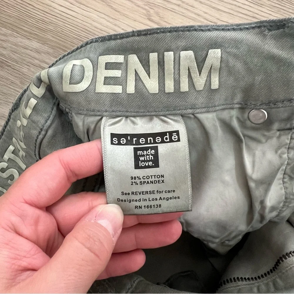 Serenede Stacked Denim Jeans Men’s Size 30 Sage Green Gray Snap Hem